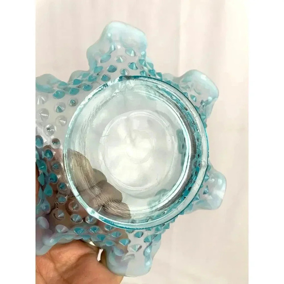 VTG Fenton Ruffled Blue Hobnail Glass Candy Dish Crimped Edges Home Decor - Picture 10 of 16